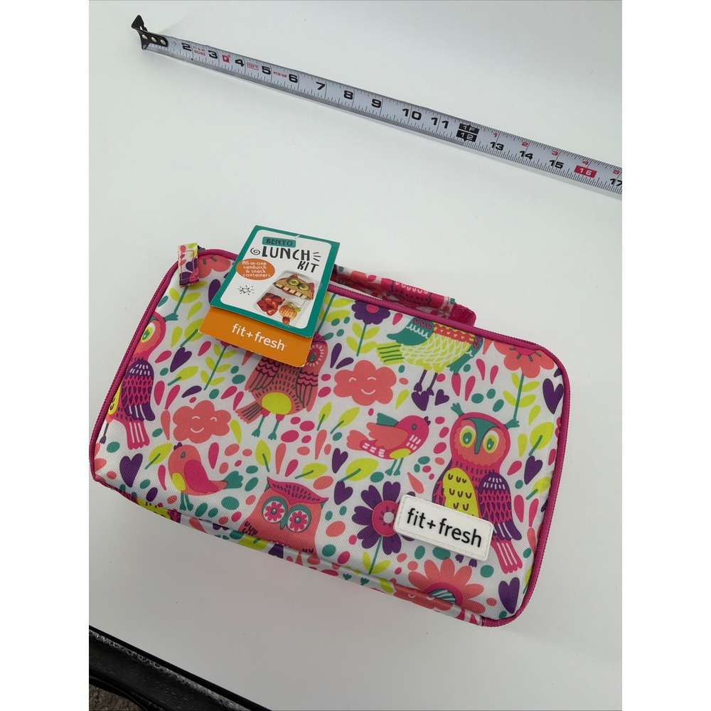 Fit + Fresh Bento Lunch Kit Insulated Bag Containers Owl Print Pink Multi New